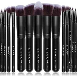 Shany Black Bombshell 14-Piece Brush Set Elite Cosmetics Brush Collection Complete Kabuki Makeup Brush Set in Black 14 PCS