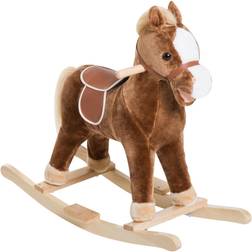 Kids Rocking Plush Horse Ride on Animal Rocker w/ Sound, Brown