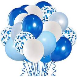 Royal Blue Confetti Latex Balloons, 50pcs 12 inch Light Blue Baby Blue and White Party Balloons for Birthday Wedding Party Decoration