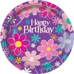 Unique 9 Birthday Blossom Party Plates 8ct