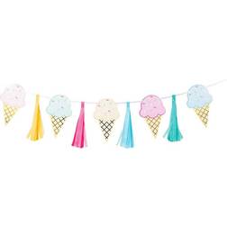 Delights Direct Ice Cream Colorful Tassel Garland Birthday Banner Party Decoration 1.4m