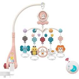 Eners Baby Musical Crib Mobile with Night Lights and Rotation, Rattles, Remote Control,Comfort Toys for Newborn Infant Boys Girls Toddles (Red)