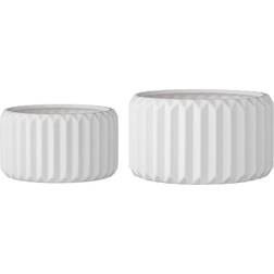 3R Studios Set of 2 Round White Fluted Stoneware Flower Pots