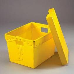 Postal Mail Tote With Lid Corrugated Plastic Yellow 18-1/2x13-1/4x12 Lot of 10