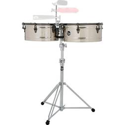 LP E-Class Timbale Set With Stand And Black Nickel Hardware 14 In./15 In. Chrome/Steel