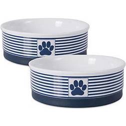 Zingz & Thingz Paw Patch Striped Dishwasher Safe Porcelain Pet Bowls, 2-Bowls