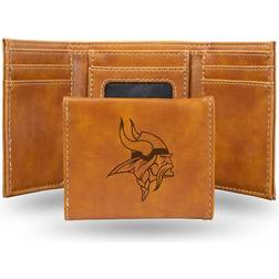 NFL Football Fan Shop Rico Vikings Laser-Engraved Brown Trifold Wallet