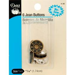 Dritz No-Sew Jean Buttons 11/16" 6/Pkg-Antique Brass