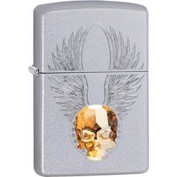 Zippo Gold Skull Design Pocket Lighter, Satin Chrome Gold Emblem, One