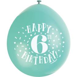 Unique Party Happy 6th Birthday Balloons, 9in, Assorted, Pack of 10