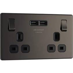 BG FBN22U3B-01 Black Nickel 13A 2 Gang Switched Socket USB