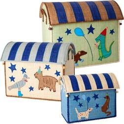 Rice Raffia Toy Baskets with Blue Party Animal Theme 3 Set