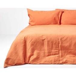 Homescapes Luxury Soft Plain Linen Duvet Cover Orange