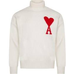 Ami Paris Ami De Coeur Funnel Neck Sweater Unisex - Off White/Red