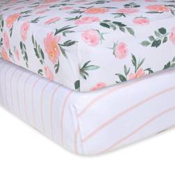 Burt's Bees Baby Beesnug Fitted Crib Sheet 2-pack Autumn Bloom & Stripe 28x52"