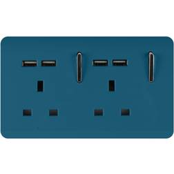 Trendi Switch 2 Gang 13Amp Socket (inc. USB ports) in Ocean Blue