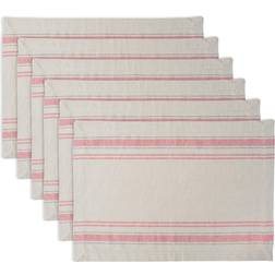 DII French Stripe Tabletop Collection Farmhouse Place Mat Grey, Beige, Brown, Red