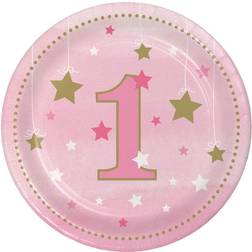 Hoffmaster Group 322250 12 by 8 Count Twinkle One Little Star Girl 1st Birthday Dessert Plates Case of 12