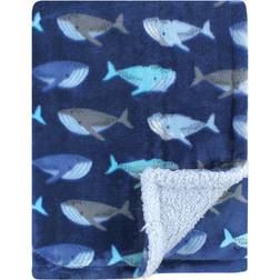 Luvable Friends Boys' Whale Navy & Blue Whale Sherpa-Back Baby Blanket Newborn