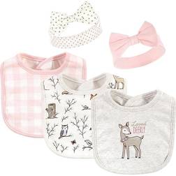 Hudson Baby Girls' Enchanted Gray & Pink Enchanted Forest Bib & Headband Set Newborn