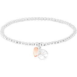 Simply Tree Of Love and Heart Stretch Beaded Bracelet - Silver/Rose Gold
