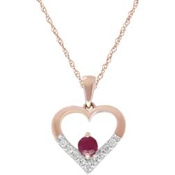 Gemondo Love Heart Pendant Necklace - Rose Gold/Ruby/Diamonds