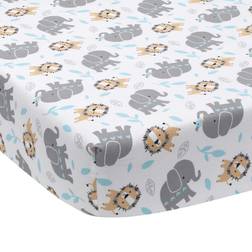 Bedtime Originals Jungle Fun White/Gray/Blue Elephant & Lion Baby Fitted Crib Sheet