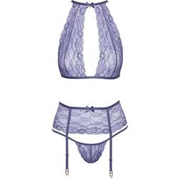 Lace Suspender Set With Ornamental Stones Lavender