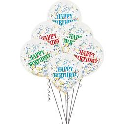 Unique Party 6 Clear 12 Inch Birthday Bright Assorted Confetti Balloons