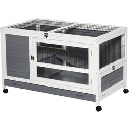 Pawhut Wooden Rabbit Hutch Elevated Guinea Pig House Pet Bunny Cage with Slide-Out Tray Lockable Door Openable Roof