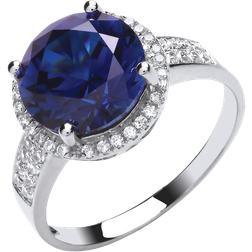 Jewelco London Halo Solitaire Engagement Ring - Silver/Blue/Transparent