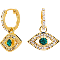 Jon Richard Evil Eye Earrings - Gold/Transparent/Green