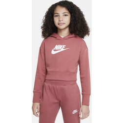 Nike Sportswear Club Big Kids' (Girls' French Terry Cropped Hoodie in Red, DC7210-691 Red