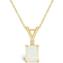 Celebration Gems 14k Gold Emerald Cut Opal & Diamond Accent Pendant Necklace, Women's, 18" White"