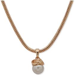 Anne Klein Gold-Tone White Pearl Snake Chain Knot Pendant Gold