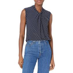 Tommy Hilfiger Womens Sleeveless Polka Dot Knot Neck Knit Blouse Midnight