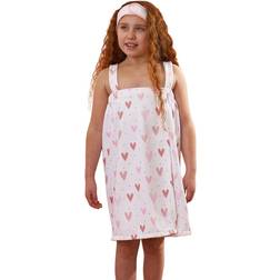 Heart Print Kids Towel Dress Headband Changing Robe