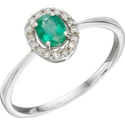 Elements 9ct Cluster Emerald White Gold Ring