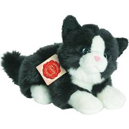 Hermann Teddy Katze liegend schwarz/weiß, 20 cm