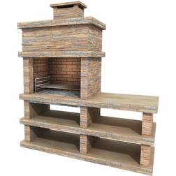 Callow Londres Light Stone Charcoal BBQ with Side Table Shelving H190 Brown