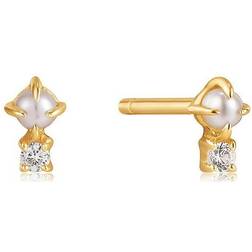 Ania Haie 14ct Gold Pearl And White Sapphire Stud Earrings EAU003-02YG