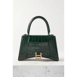 Balenciaga Hourglass Small Croc-Embossed Top-Handle Bag 3011 FOREST GREEN