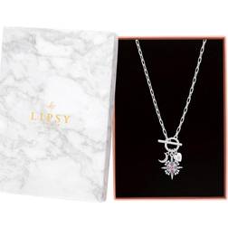 Lipsy Silver Pastel Celestial T Bar Charm Necklace Gift Boxed