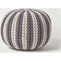 Homescapes White Knitted Striped Footstool Pouffe