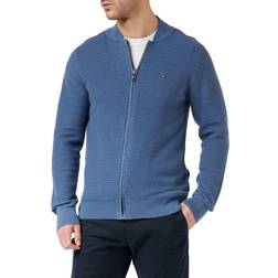 Tommy Hilfiger Textured Zip-Thru Baseball Collar Cardigan - Blue Coast