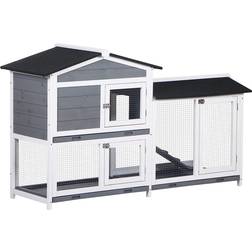 Pawhut 2-tier Wood Rabbit Hutch Backyard