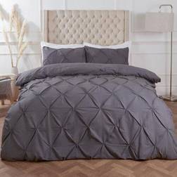 Highams Diamond Pintuck Duvet Cover Grey, White (260x220cm)