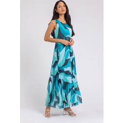 Roman Abstract Print Pleated Maxi Dress - Turquoise