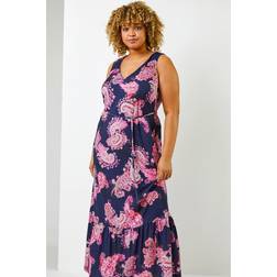 Roman Curve Paisley Print Maxi Dress - Fuchsia Curve