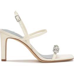 Nine West Oreece Heeled Slingback Sandals Ivory Satin Crystal